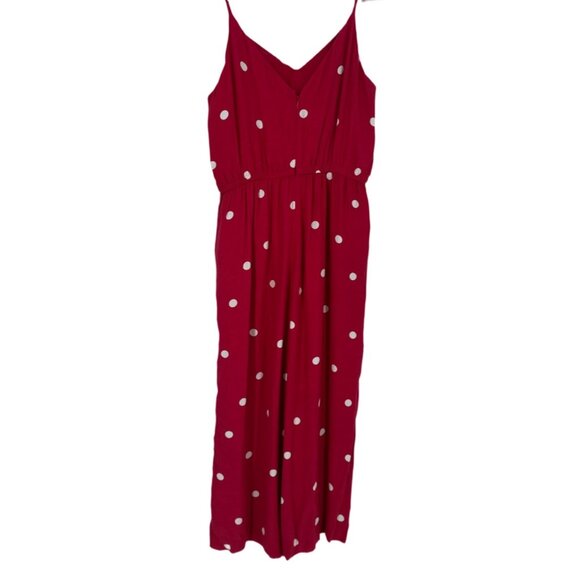 LOFT Pants - LOFT Red & White Polka Dot Wide Leg Crop Jumpsuit M